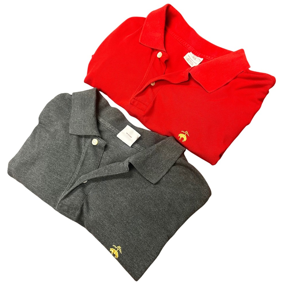 2-‎ Brooks Brothers 1818 Performance Polo Shirts Mens XXL Red Gray Gold Logo